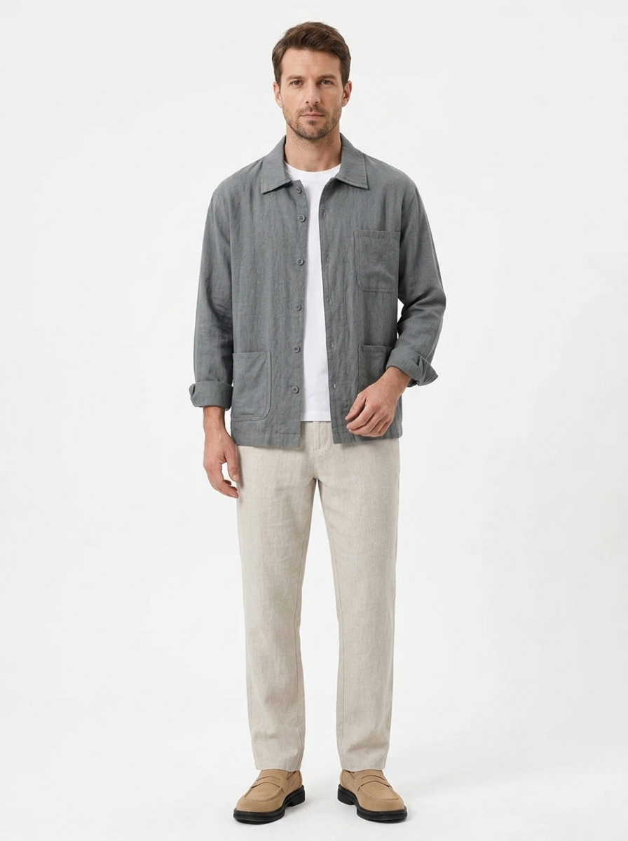 Leinen-Hemdjacke – Revers-Schnitt