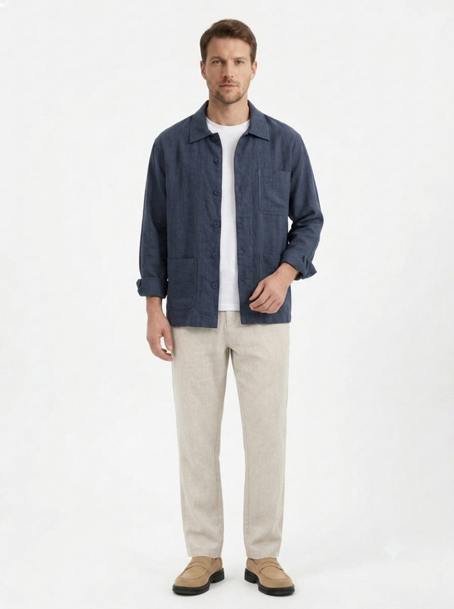 Leinen-Hemdjacke – Revers-Schnitt