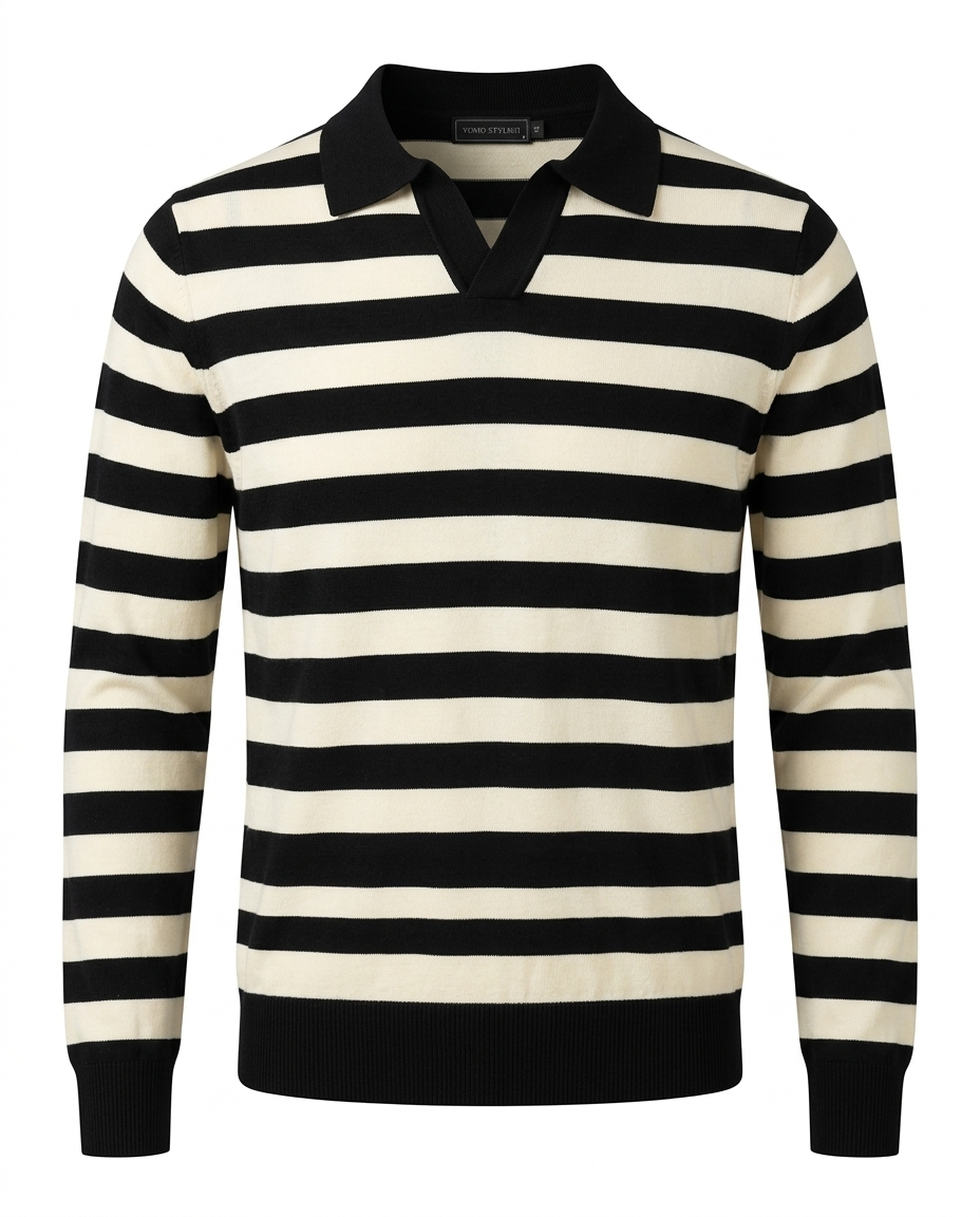 Das Retro-Strickpolo – Gestreifter Revers