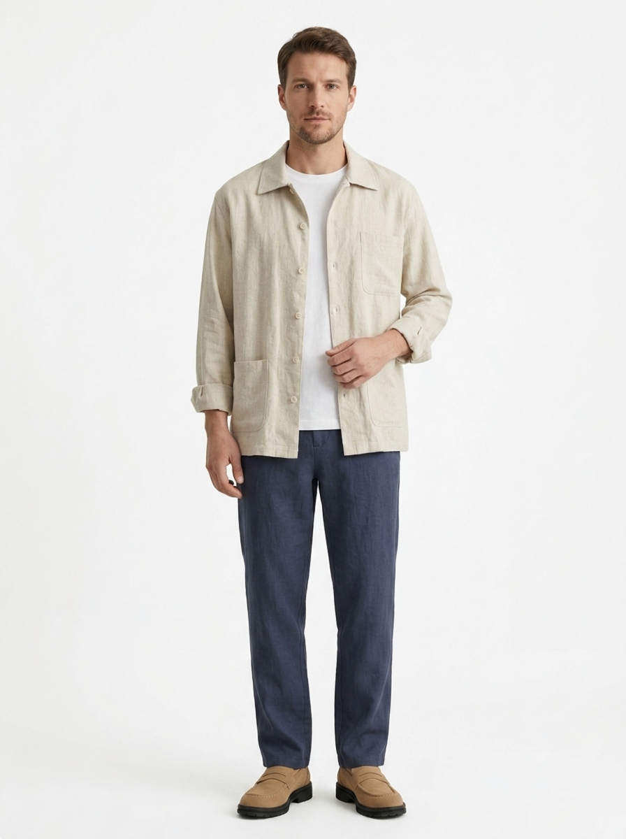 Leinen-Hemdjacke – Revers-Schnitt